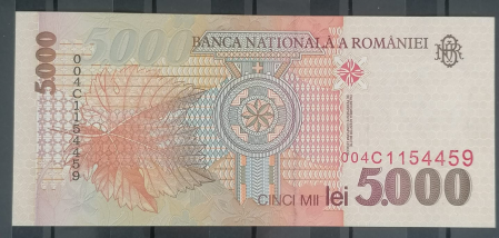 Romania 5000 lei 1998, filigran BNR mare, necirculata [2]