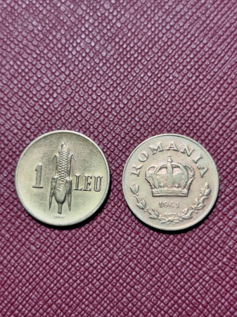 Monede - Romania, lot 2 monede x 1 leu 1941, Coroana Regala