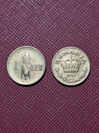 Monede - Romania, lot 2 monede x 1 leu 1941, Coroana Regala