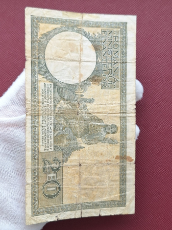 Romania, Ministerul Finantelor, 20 lei 1947-1950, semnaturile lui Alexandrini si Panait Gheorghiu, circulata [4]