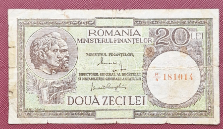 Bancnote Romania - Romania, Ministerul Finantelor, 20 lei 1947-1950, semnaturile lui Alexandrini si Panait Gheorghiu, circulata