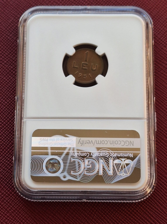 Romania, moneda 1 leu 1951 alama, gradat NGC MS65 [2]