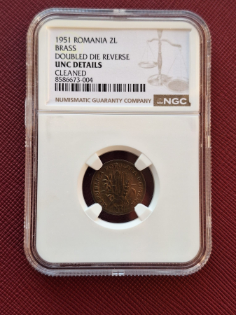 Monede Romania - Romania, moneda 2 lei 1951 alama, gradat NGC Cleaned, cu batere dubla