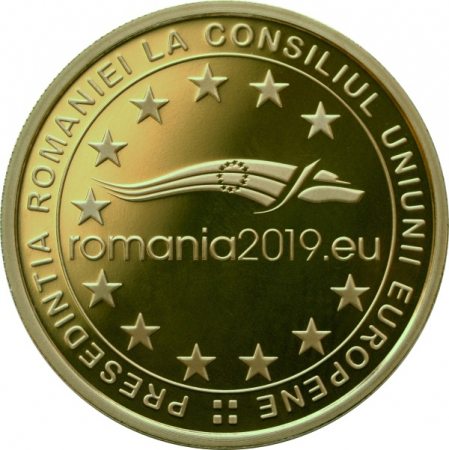 Romania, moneda 50 Bani 2019 proof, Președinția Consiliului Uniunii Europene [2]