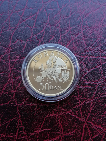 Romania, moneda 50 Bani 2019 proof, Președinția Consiliului Uniunii Europene [1]