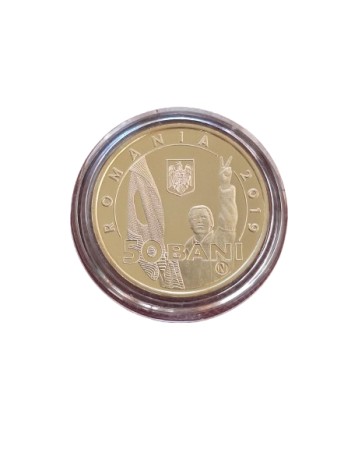 Romania, moneda 50 Bani 2019 proof, Revolutia Romana, incapsulata [1]