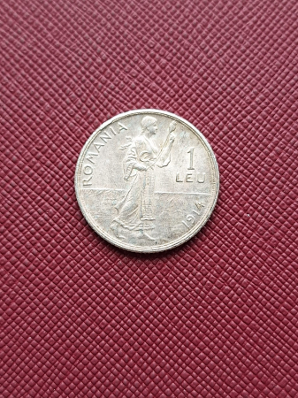 Romania, Regat, 1 Leu 1914, Regele Carol I, cu luciu de batere, rara [1]