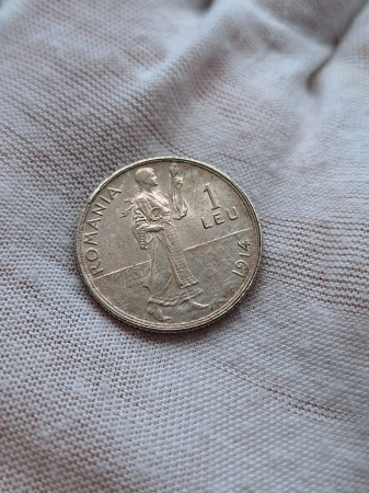 Romania, Regat, 1 Leu 1914, Regele Carol I, cu luciu de batere, rara [3]