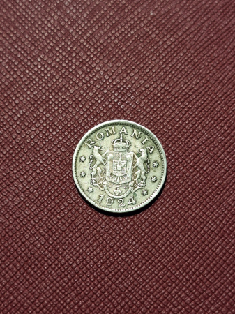 Romania, Regat, 1 Leu 1924, monetaria Bruxelles, Regele Ferdinand I [1]