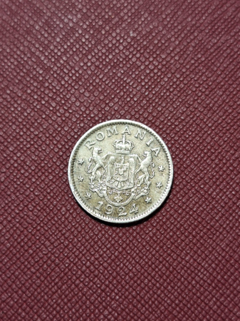 Romania, Regat, 1 Leu 1924, monetaria Bruxelles, Regele Ferdinand I [1]
