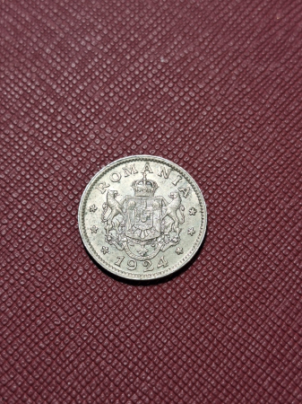 Romania, Regat, 1 Leu 1924, monetaria Bruxelles, Regele Ferdinand I [1]