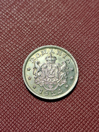 Monede - Romania, Regat, 1 Leu 1924, monetaria Poissy, cu luciu partial, rara