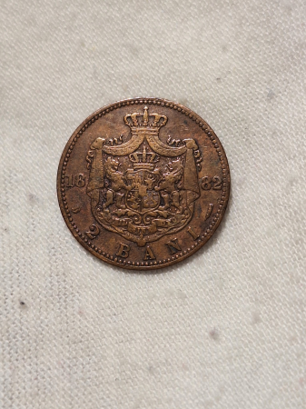 Romania, Regat, 2 Bani 1882, Regele Carol I, cu litere intrerupte [1]