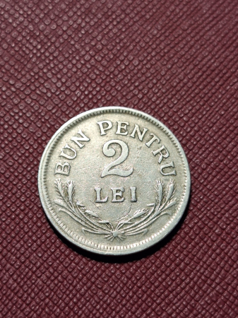 Monede - Romania, Regat, 2 Lei 1924, monetaria Bruxelles, Regele Ferdinand I