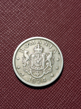 Romania, Regat, 2 Lei 1924, monetaria Bruxelles, Regele Ferdinand I [1]