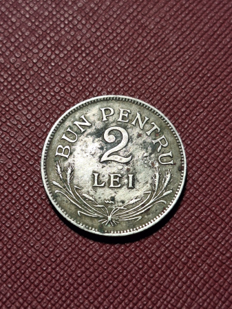 Monede Romania - Romania, Regat, 2 Lei 1924, monetaria Poissy, Regele Ferdinand I