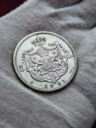 Romania, Regat, 5 Lei 1901, moneda rara, Regele Carol I [4]