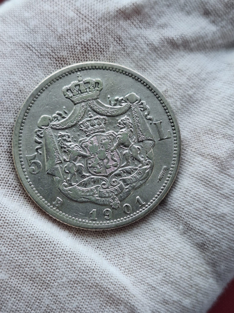 Romania, Regat, 5 Lei 1901, moneda rara, Regele Carol I [5]