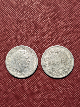 Monede Romania - Romania, Regat, 5 lei 1947, Regele Mihai I