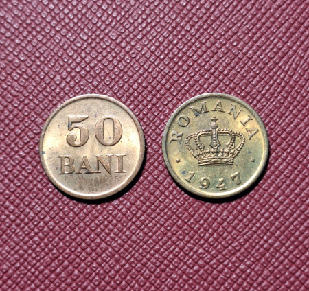 Monede Romania - Romania, Regat, 50 Bani 1947, Regele Mihai I, cu luciu de batere