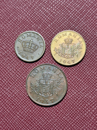 Monede Romania - Romania, Regele Mihai I, lot 3 monede: 50 bani, 1 leu, 2 lei 1947 (cu batere dubla)