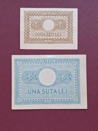 Romania, set 20 Lei + 100 Lei 1945, Regele Mihai, aproape necirculate [1]
