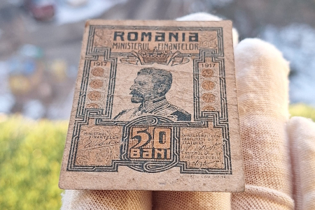 Romania, set 3 bancnote: 10 Bani, 25 Bani, 50 Bani 1917, Regele Ferdinand I [3]