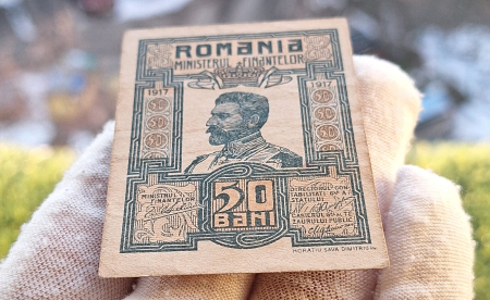 Romania, set 3 bancnote: 10 Bani, 25 Bani, 50 Bani 1917, Regele Ferdinand I [4]