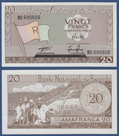 Bancnote Africa - Rwanda 20 franci 1976, necirculata
