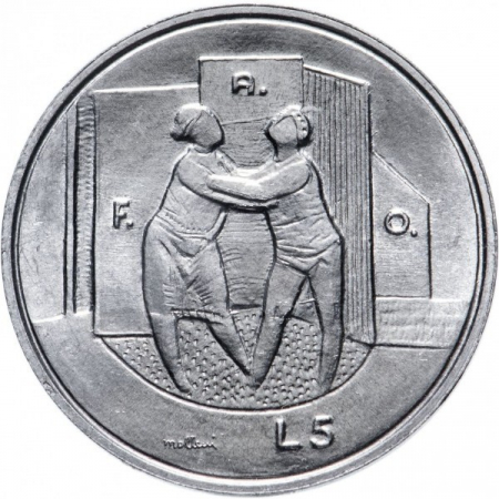 Monede Europa - San Marino 5 Lira 1976 FAO; oameni, necirculata