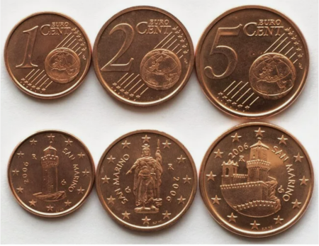 Monede Euro, Eurocenti - San Marino set 3 monede 2006: 1,2,5 centi, UNC