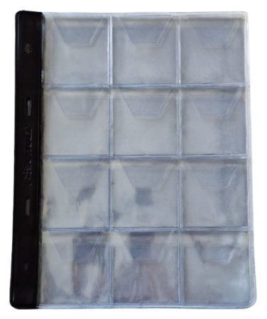 Monede - Set 10 folii stocare monede, prevazute cu 12 spatii 50x50 mm