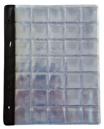 Set 10 folii stocare monede, prevazute cu 35 spatii 30x30 mm