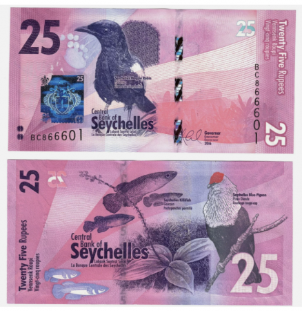 Seychelles - SEYCHELLES 25 Rupii 2016, pasarea Magpie-Robin, necirculata