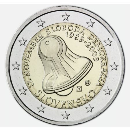 Monede Euro, Eurocenti - Slovacia 2 euro 2009, A 20-a aniversare a Revoluției de Catifea, UNC