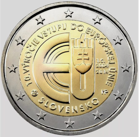 Monede Euro, Eurocenti - Slovacia 2 euro 2014, 10 ani de apartenență la UE, UNC