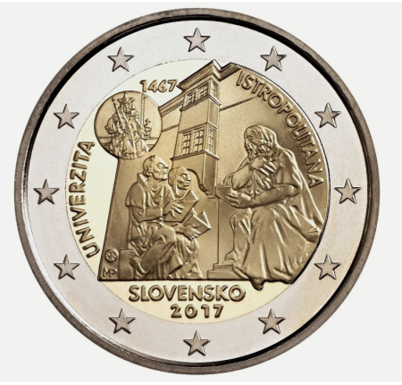 Monede Euro, Eurocenti - Slovacia 2 euro 2017, Universitatea Istropolitana, UNC