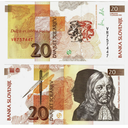 Bancnote - Slovenia 20 Tolari 1992, Janez Vajkard Valvasor, necirculata