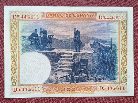Spania 100 pesetas 1925, Filip II, circulata [1]