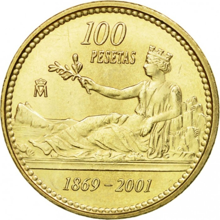 Monede - Spania 100 Pesetas 2001, aniversarea pesetei spaniole, UNC