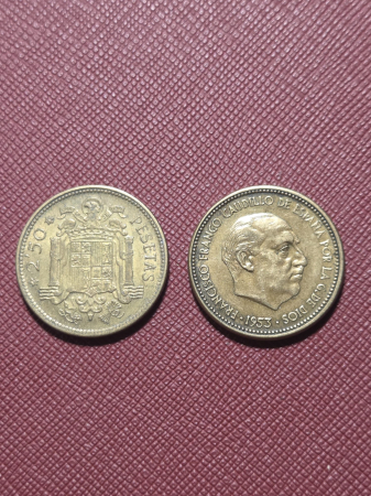 Monede Europa - Spania 2.5 pesetas 1953