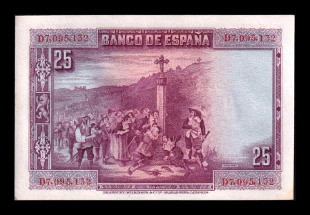 Spania - Spania 25 Pesetas Calderón 1928, Serie D, aproape necirculata