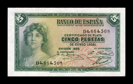 Spania - Spania 5 Pesetas 1935, necirculata