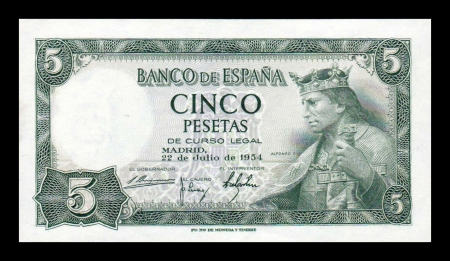 Spania - Spania 5 Pesetas Alfonso X 1954, necirculata