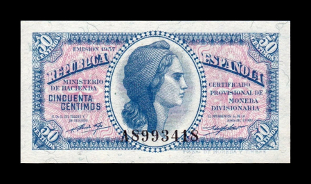 Spania - Spania - Republica, 50 Centimos 1937 Serie A, necirculata