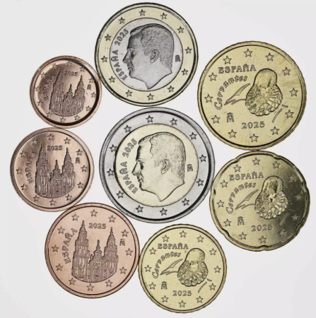 Monede Euro, Eurocenti - Spania, set 8 monede 2025: 1,2,5,10,20,50 centi, 1,2 Euro, UNC