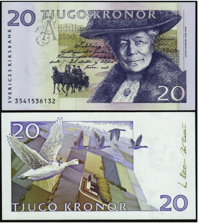 Bancnote - Suedia 20 coroane 1991-2005, Selma Lagerlof, UNC