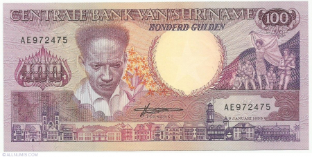 Surinam - SURINAM 100 gulden 1988, necirculata