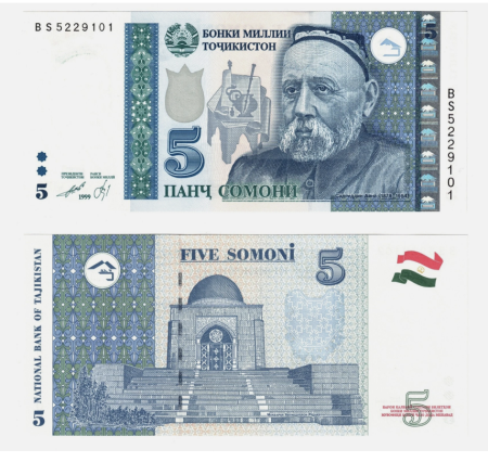 Bancnote - Tadjikistan 5 Somoni 2013, Sadriddin Aynī, fondatorul literaturii, necirculata