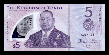 Bancnote Australia si Oceania - Tonga 5 Pa`anga 2024, Regele Tupou VI, polimer, necirculata